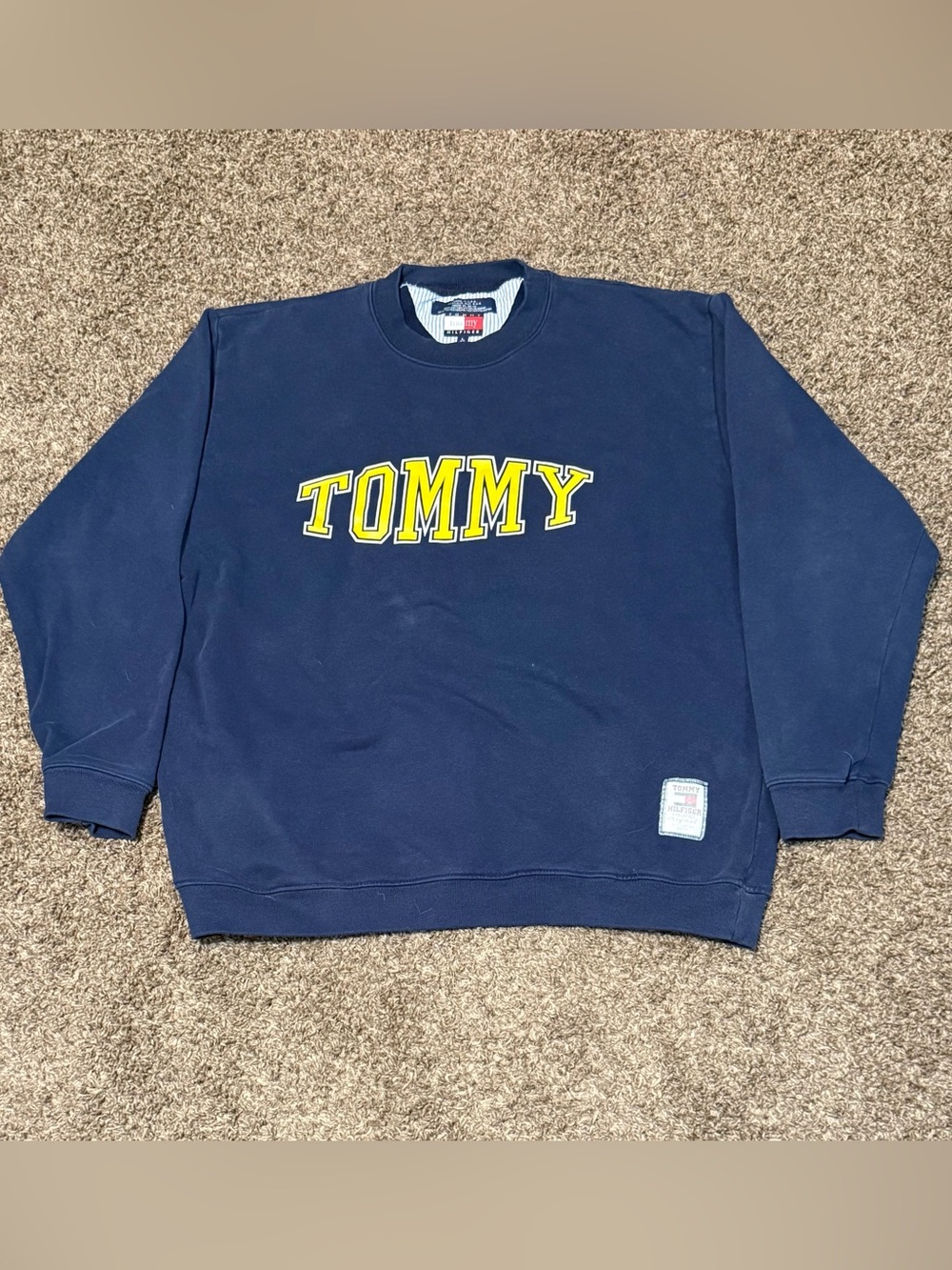 Tommy Hilfiger Cotton Logo Blue Sweater Sweatshirt Size L USA Made 90s Vintage